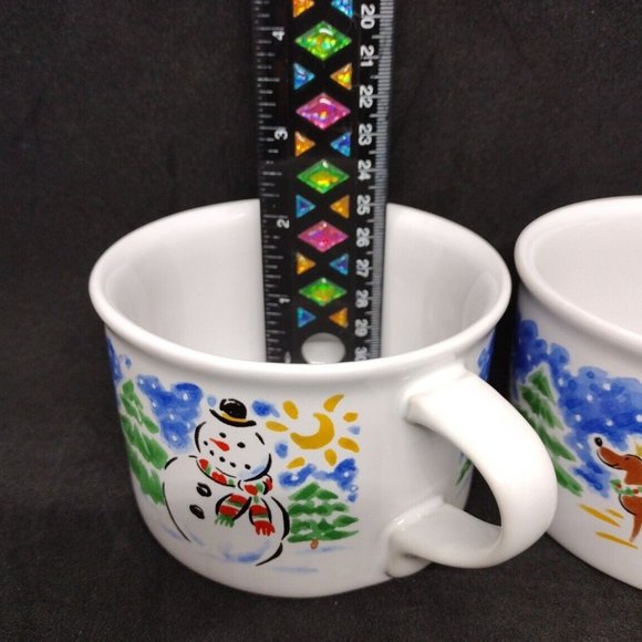 2 Studio Nova Christmas Cocoa Mugs Wide Mouth Soup Mug Reindeer & Snowman - Picture 8 of 8